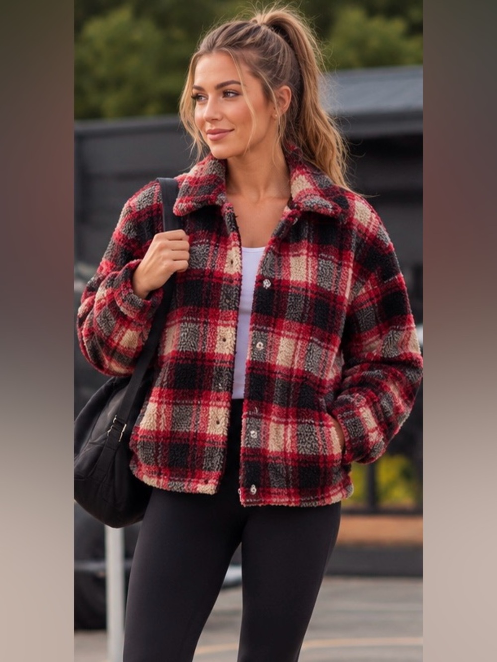 Oversized Plaid Teddy Coat/Jacket Peacoat with front pockets
